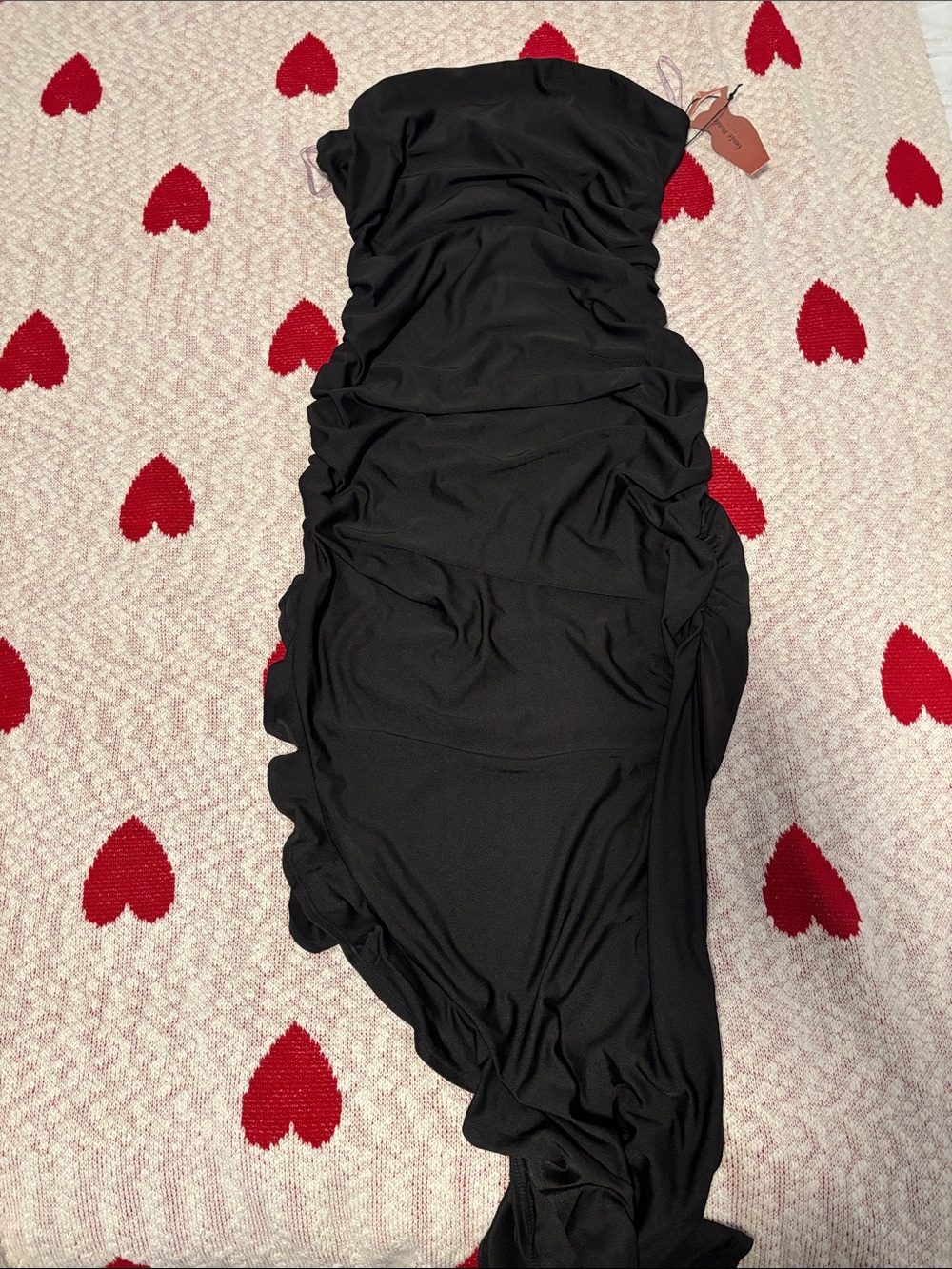 Strapless Black Asymmetrical Ruched Dress